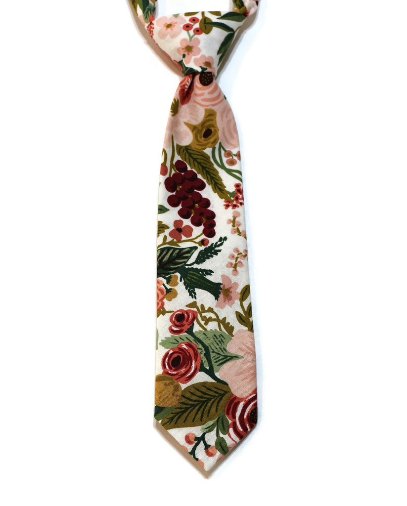 Garden Party Floral Necktie - Boys Pre-Tied featuring vibrant floral patterns, perfect for formal wear accessories and weddings.