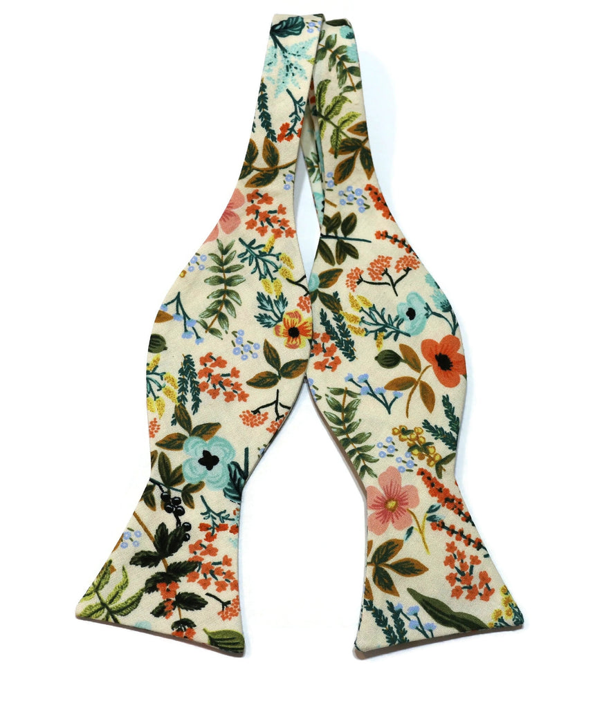 Natural Amalfi Floral Bow Tie handcrafted neckties for men’s formal wear accessories in unique floral design.
