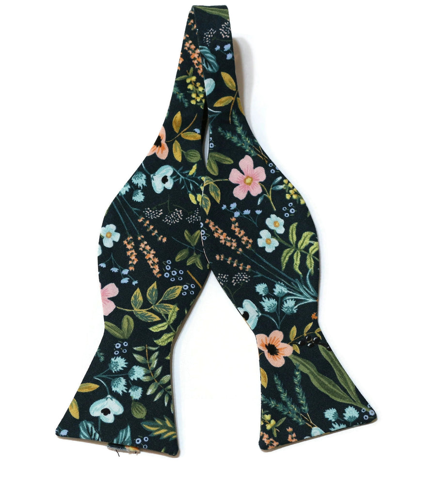 Navy Amalfi Floral Bow Tie handcrafted neckties men’s bow ties unique floral patterns for weddings and formal wear accessories