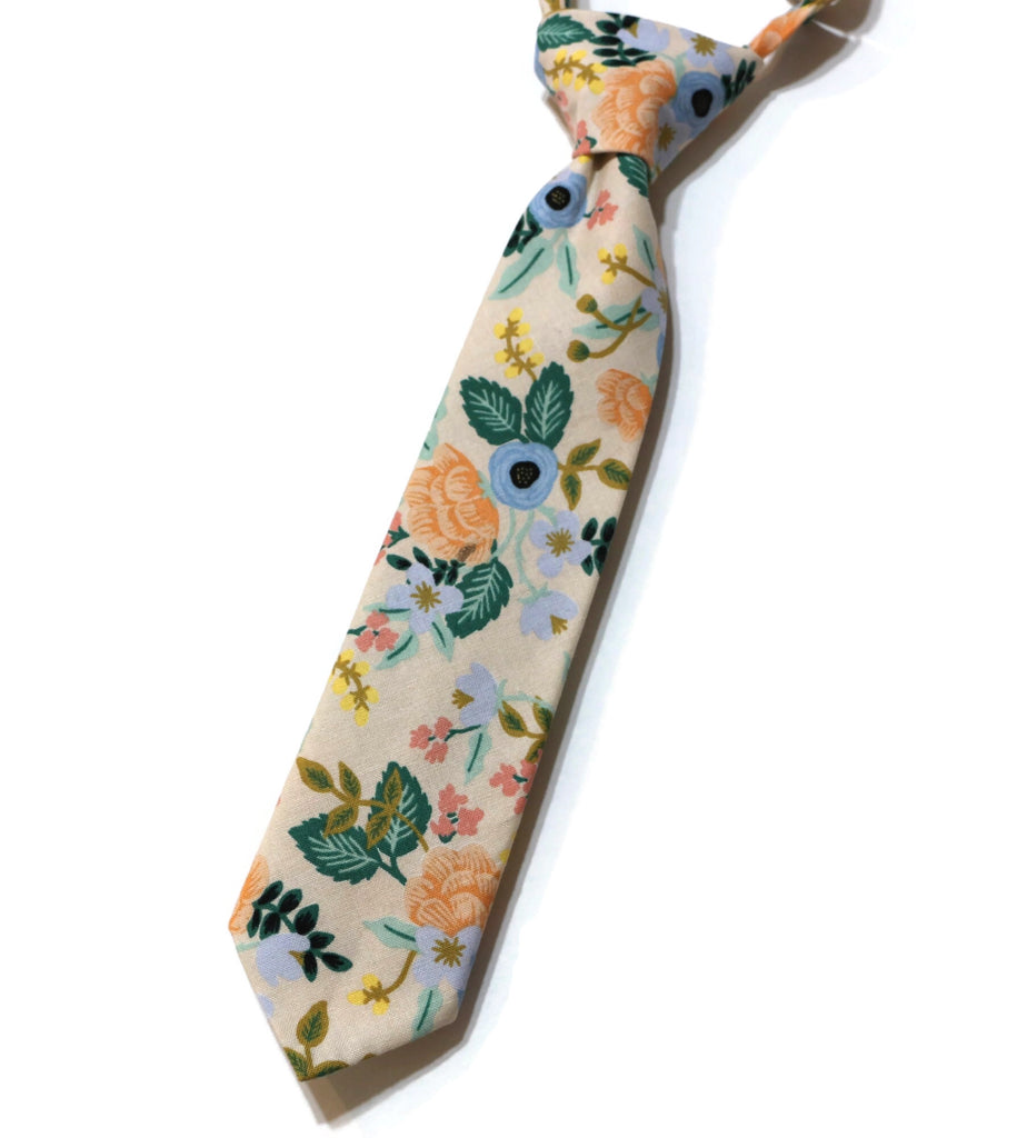Birch Floral Necktie - Boys Pre-Tied, handcrafted neckties in Rifle Paper Co fabric, perfect for boys' formal accessories.