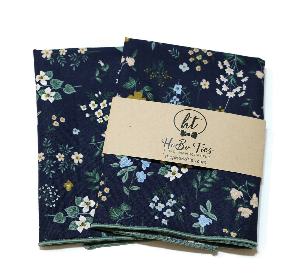 Navy Hawthorne Floral Pocket Square (Mens)