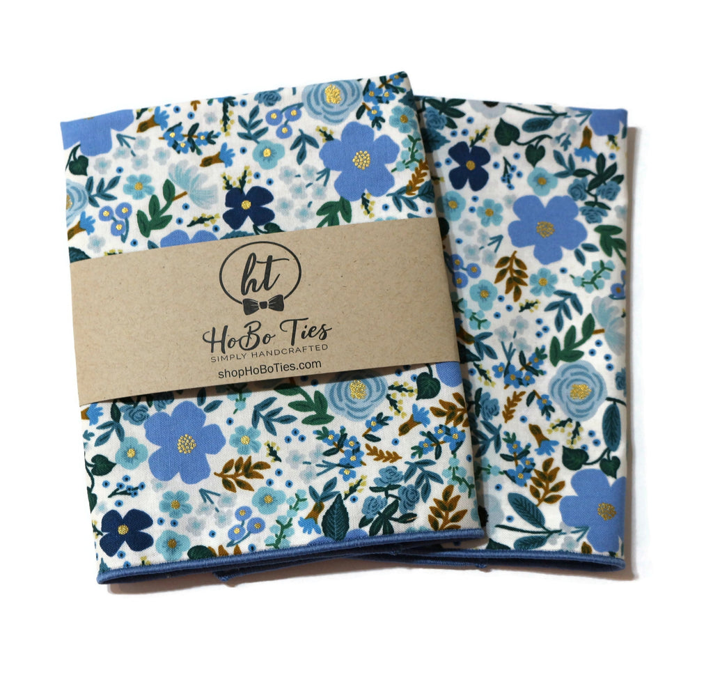 Blue Wild Rose Floral Pocket Square (Mens)