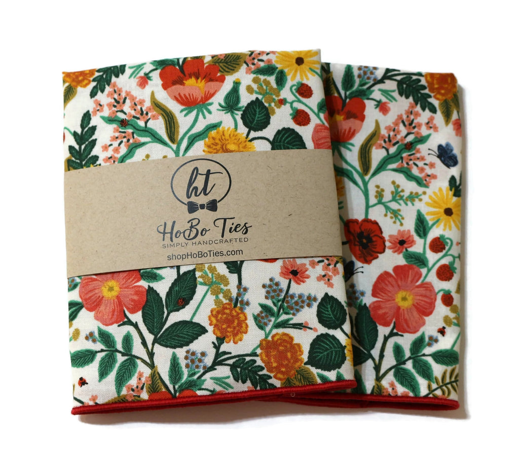 Cream Poppy Fields Floral Pocket Square (Mens)