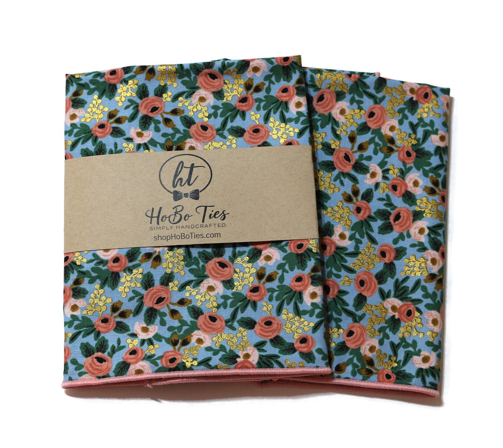 Chambray Metallic Rosa Floral Pocket Square (Mens)