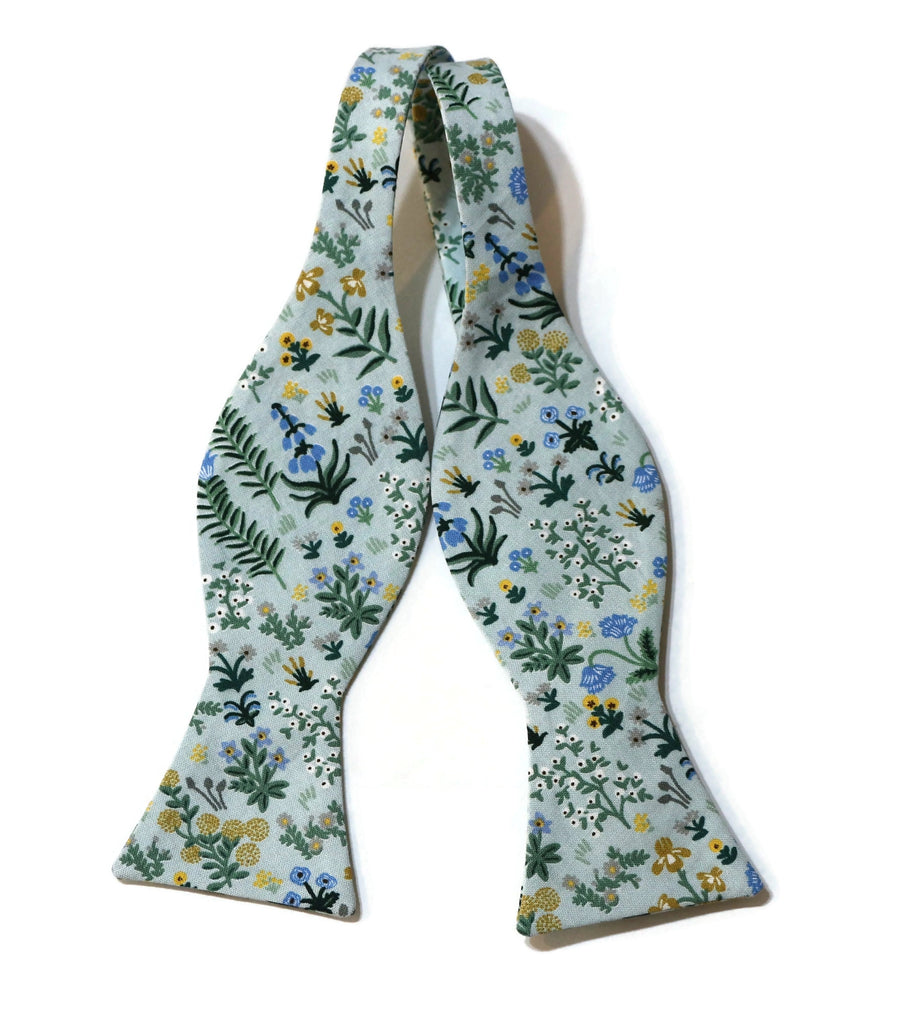 Mint Menagerie Garden Floral Bow Tie, handcrafted neckties, unique floral pattern, stylish men's accessories