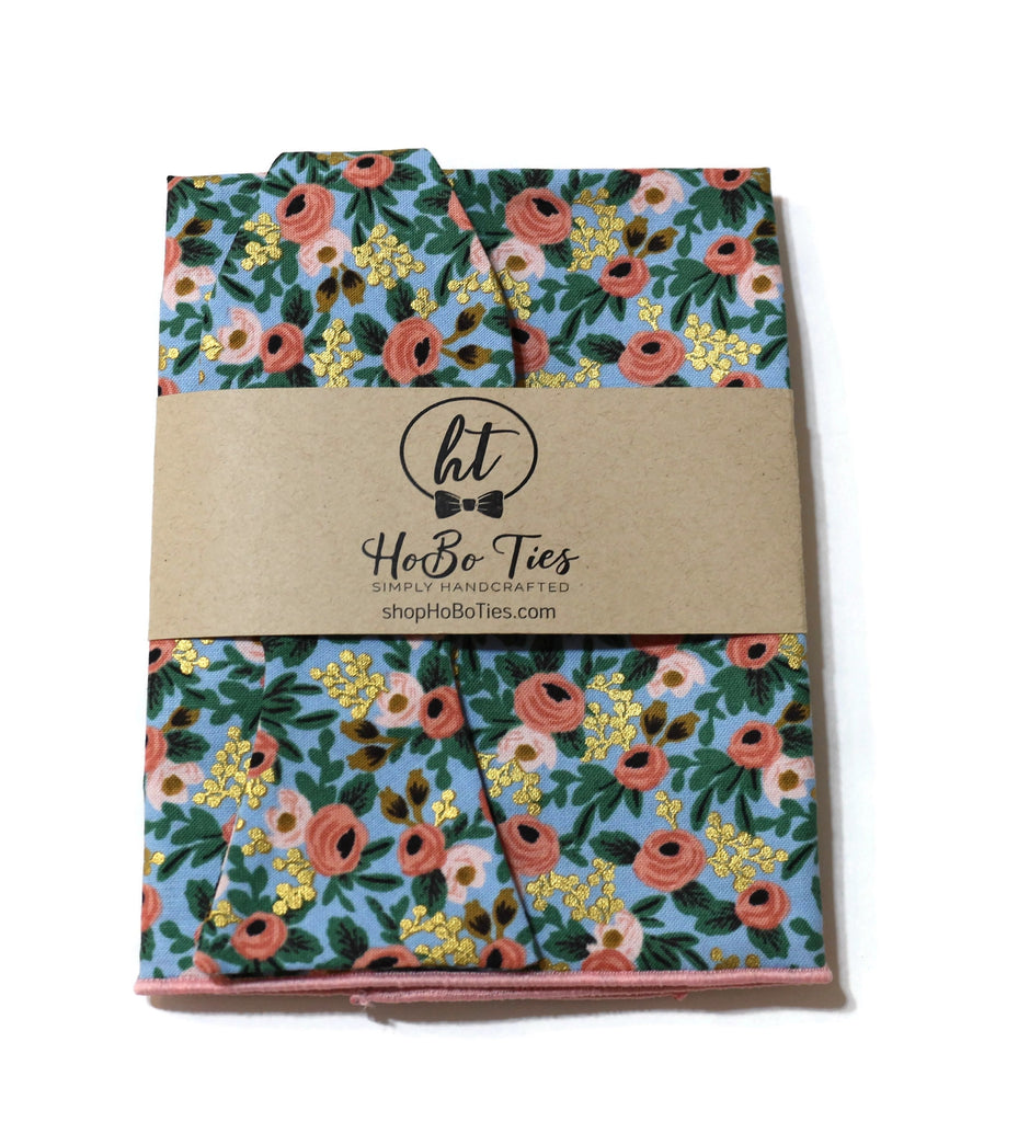 Chambray Metallic Rosa Floral Bow Tie handcrafted neckties handmade bow ties by HoBo Ties.