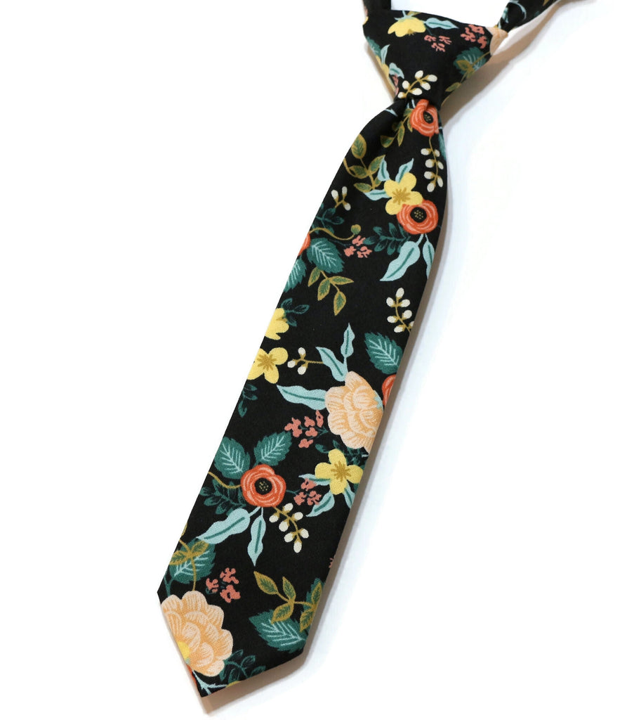 Birch Floral Necktie - Boys Pre-Tied with colorful floral print, handcrafted neckties for boys' formal wear.