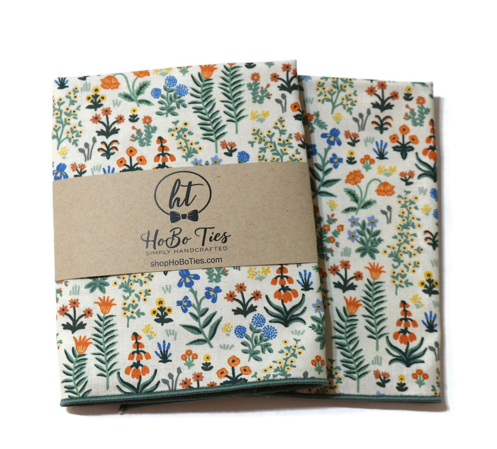Cream Menagerie Garden Floral Pocket Square (Mens)