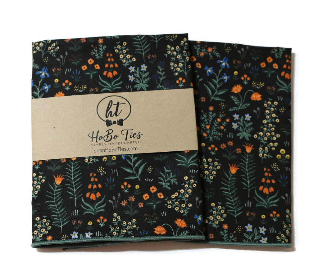 Black Menagerie Garden Floral Pocket Square (Mens)