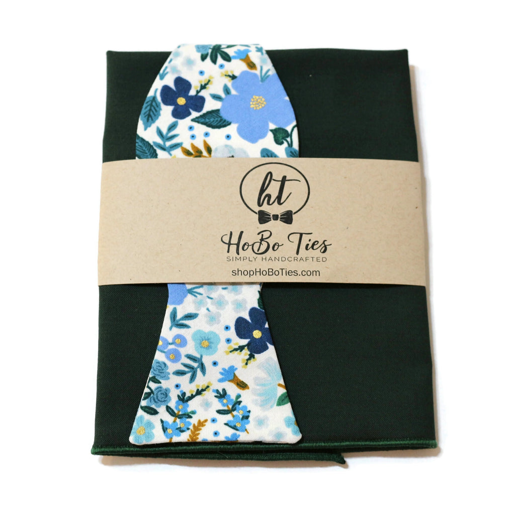 Blue Wild Rose Floral Bow Tie with floral patterns, perfect for men’s formal wear accessories and weddings.