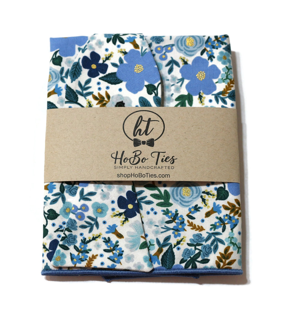 Blue Wild Rose Floral Bow Tie featuring a vibrant floral design perfect for handmade bow ties and wedding accessories for men.