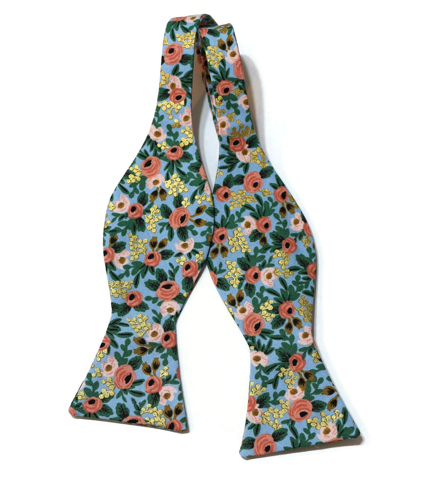 Chambray Metallic Rosa Floral Bow Tie handcrafted neckties handmade bow ties men’s bow ties boys wedding bow tie