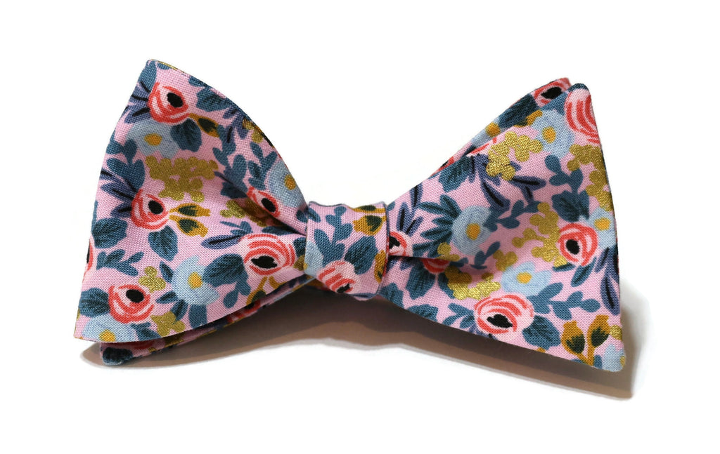 Violet Metallic Rosa Floral Bow Tie