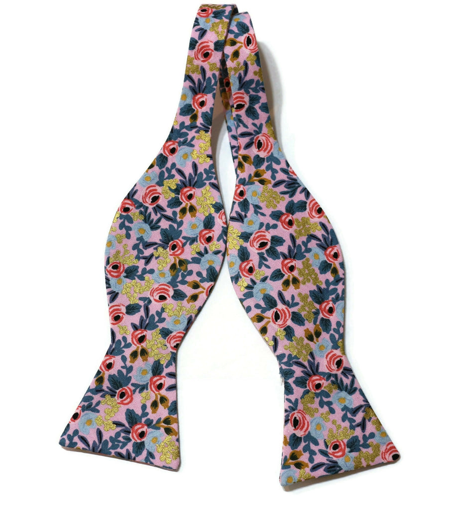 Violet Metallic Rosa Floral Bow Tie