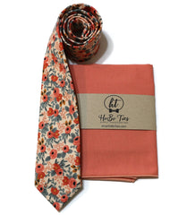 Peach Rosa Floral Necktie