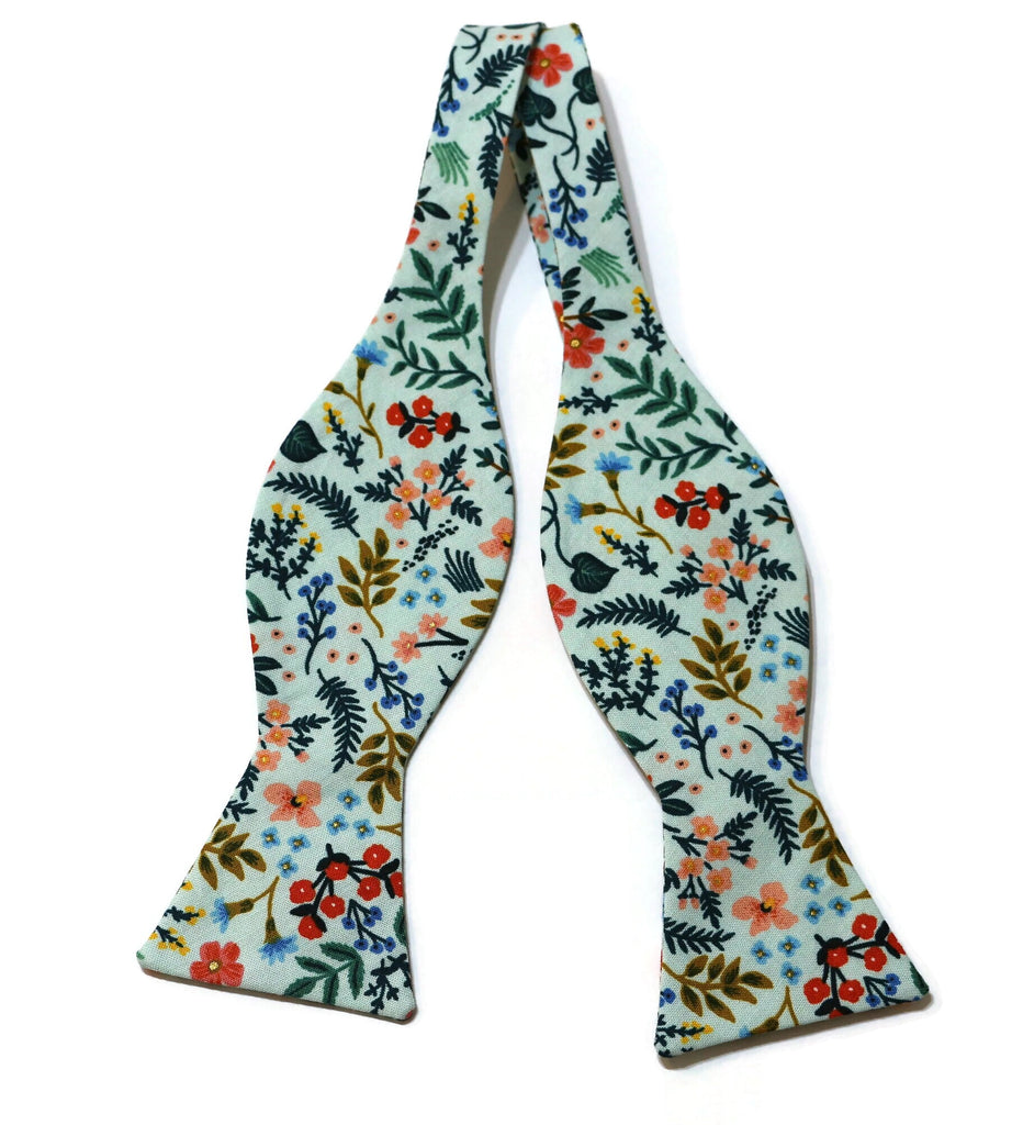 Mint Metallic Wildwood Floral Bow Tie, handcrafted neckties, handmade bow ties, wedding accessories for men