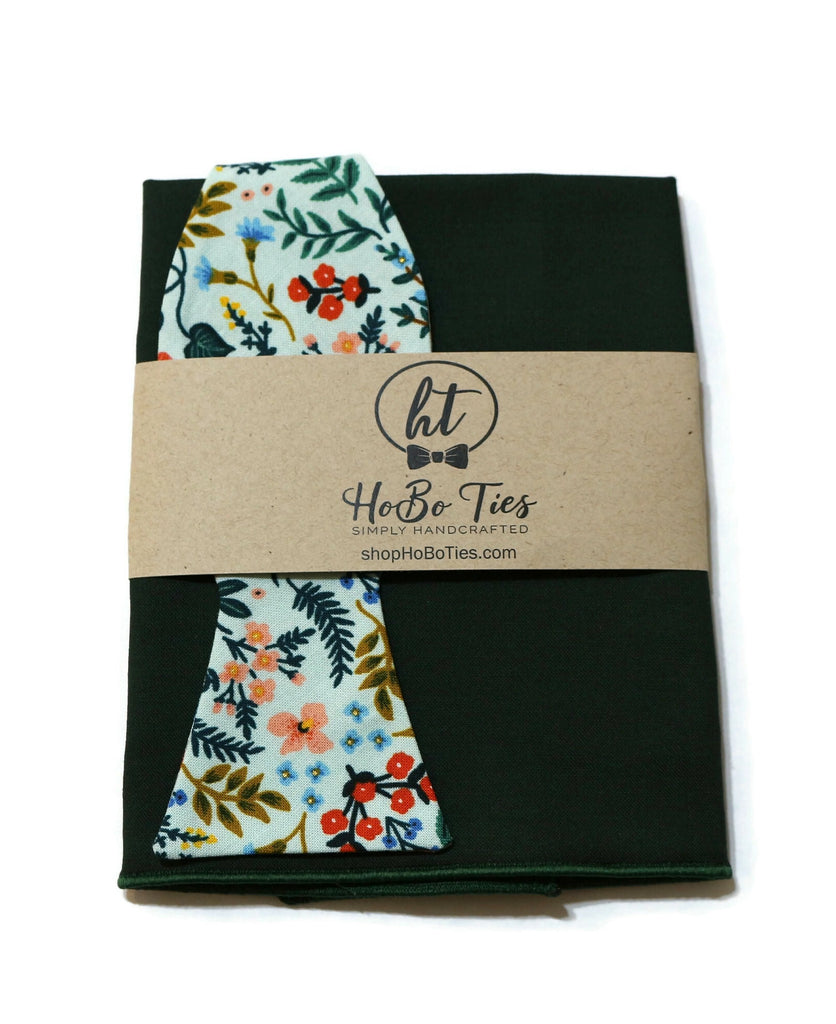 Mint Metallic Wildwood Floral Bow Tie in packaging, handcrafted neckties and handmade bow ties for men.