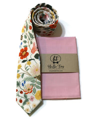 Ivory Strawberry Fields Floral Necktie