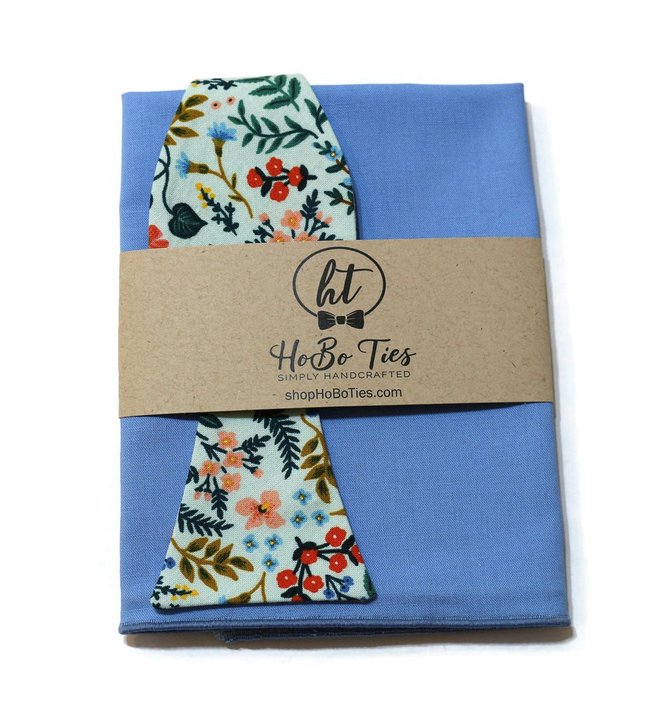 Mint Metallic Wildwood Floral Bow Tie displayed with matching pocket square, handcrafted neckties and unique patterns.