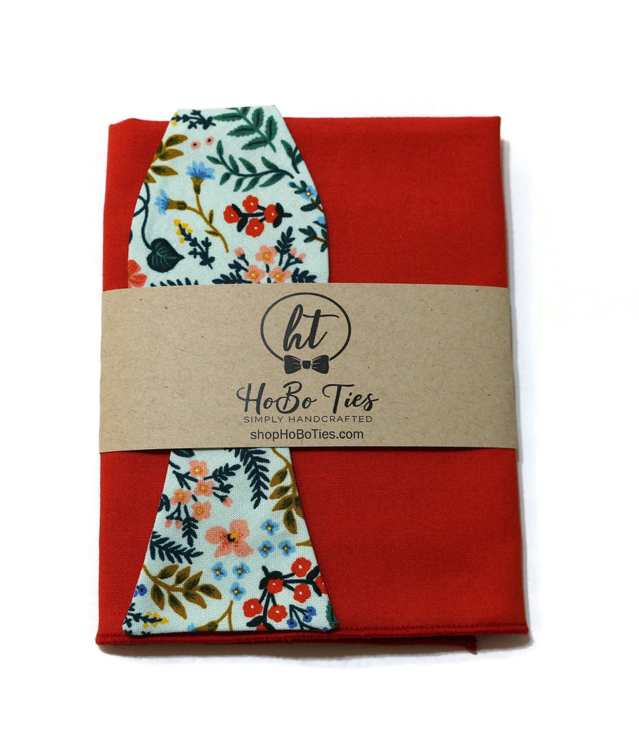 Mint Metallic Wildwood Floral Bow Tie with matching pocket square, ideal for men's formal wear accessories.
