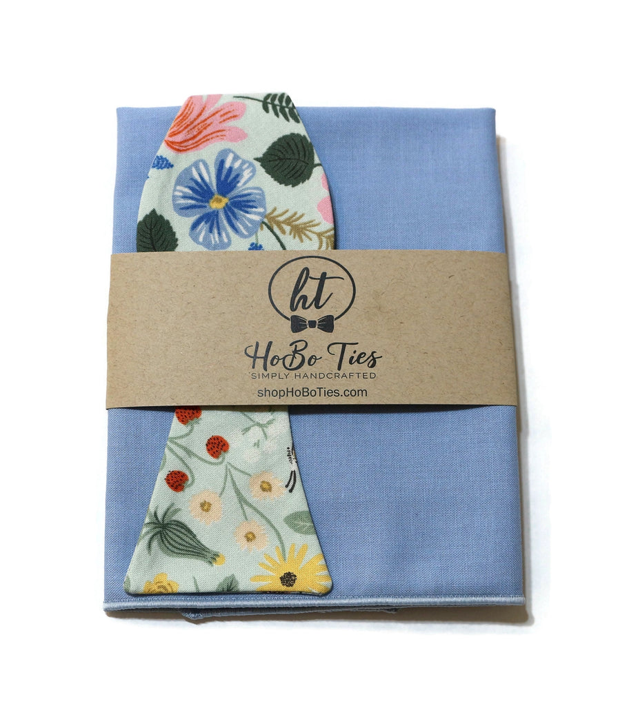 Mint Strawberry Fields Floral Bow Tie with matching pocket square, handcrafted neckties for men.