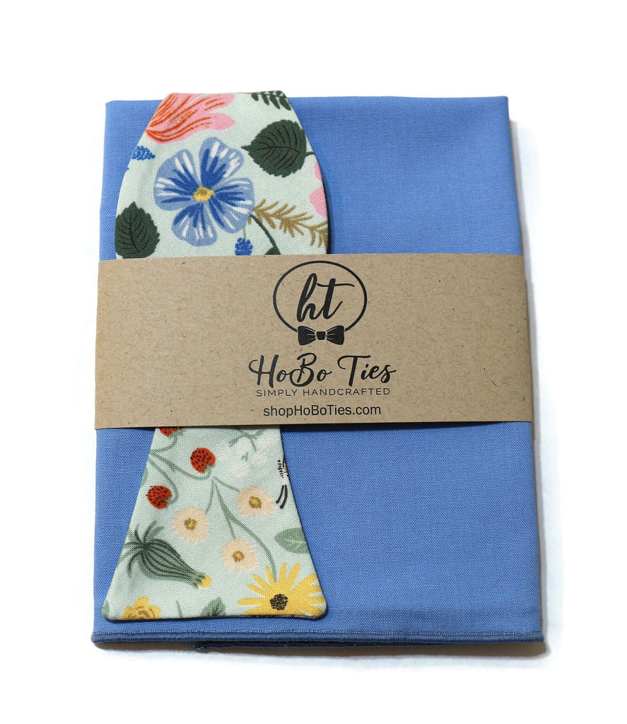 Mint Strawberry Fields Floral Bow Tie and matching pocket square by HoBo Ties, handcrafted neckties for men and boys.