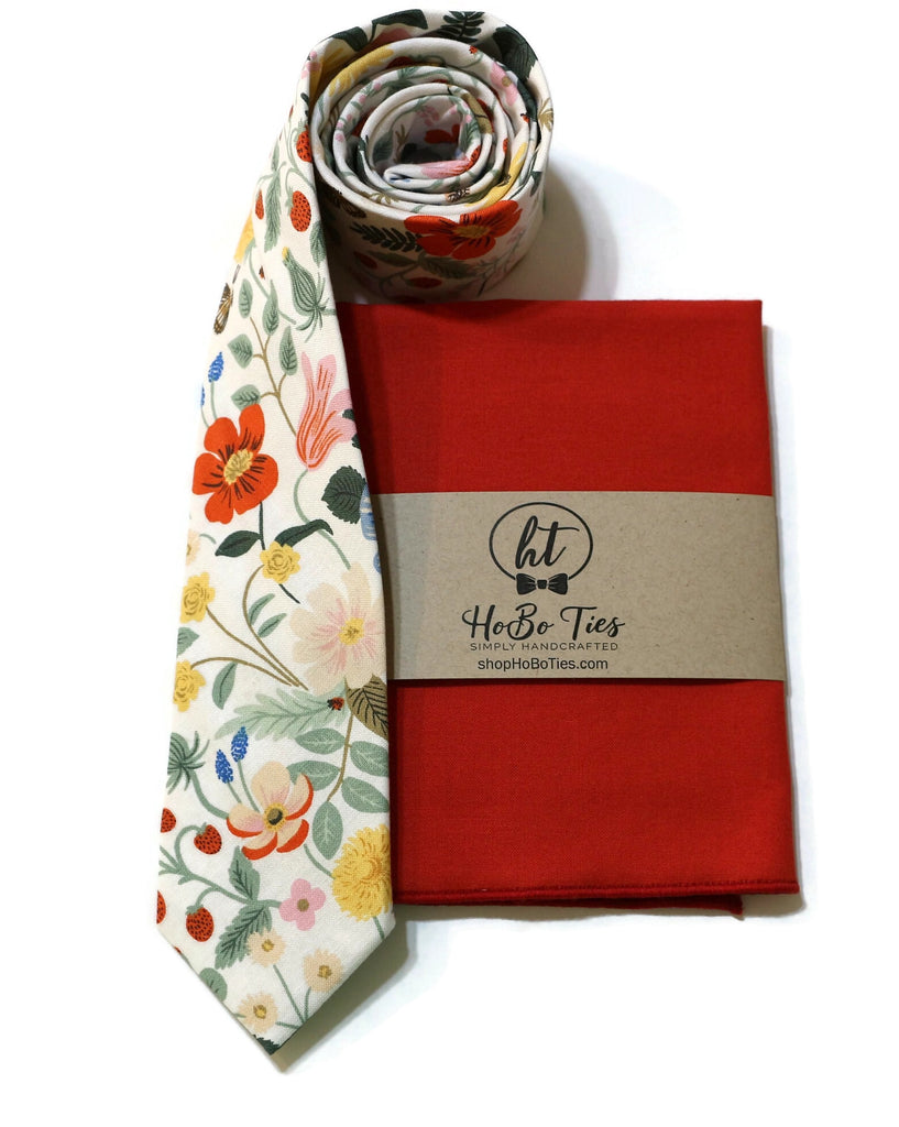 Ivory Strawberry Fields Floral Necktie