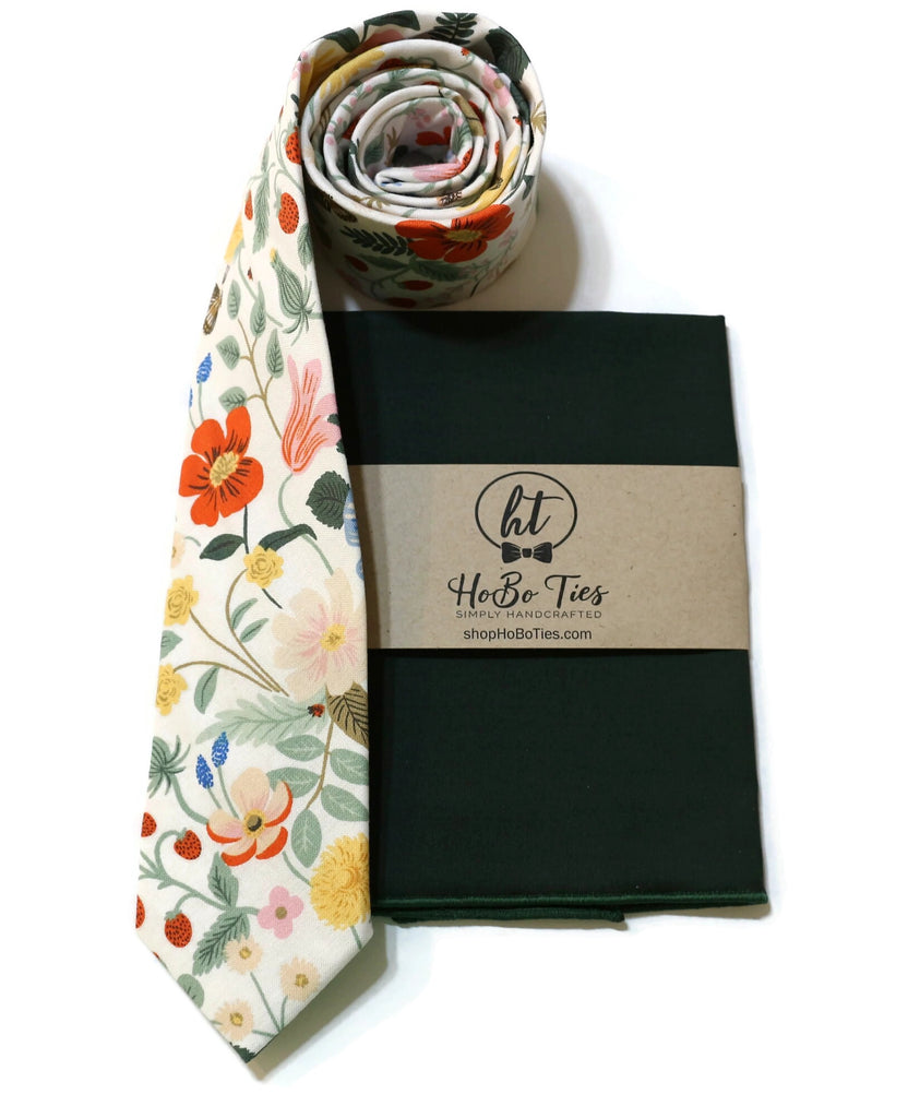 Ivory Strawberry Fields Floral Necktie