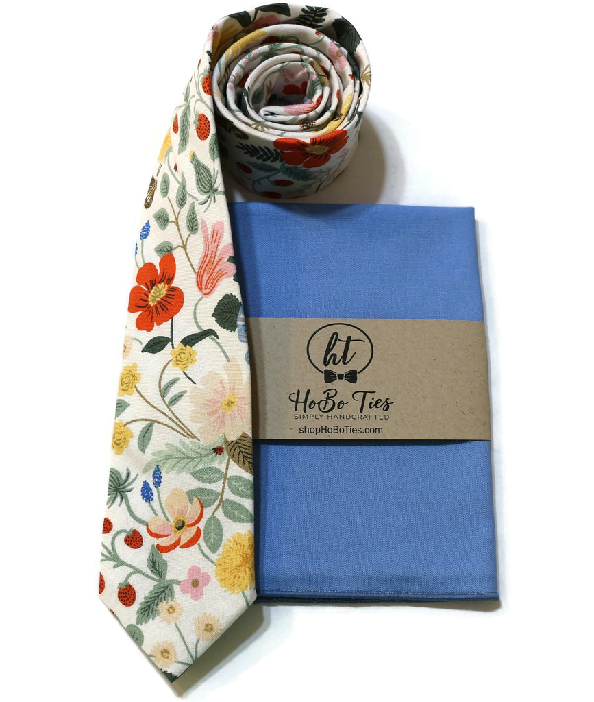 Ivory Strawberry Fields Floral Necktie