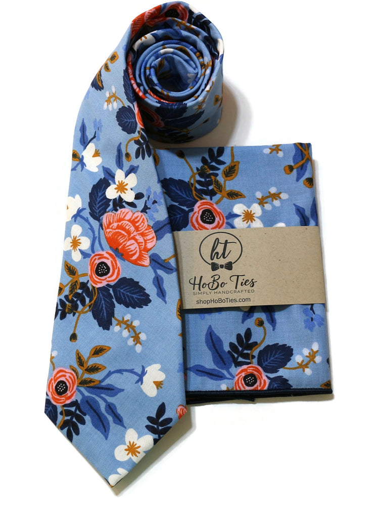 Periwinkle Birch Floral Necktie, handcrafted neckties, floral neckties, handmade men’s accessories USA.
