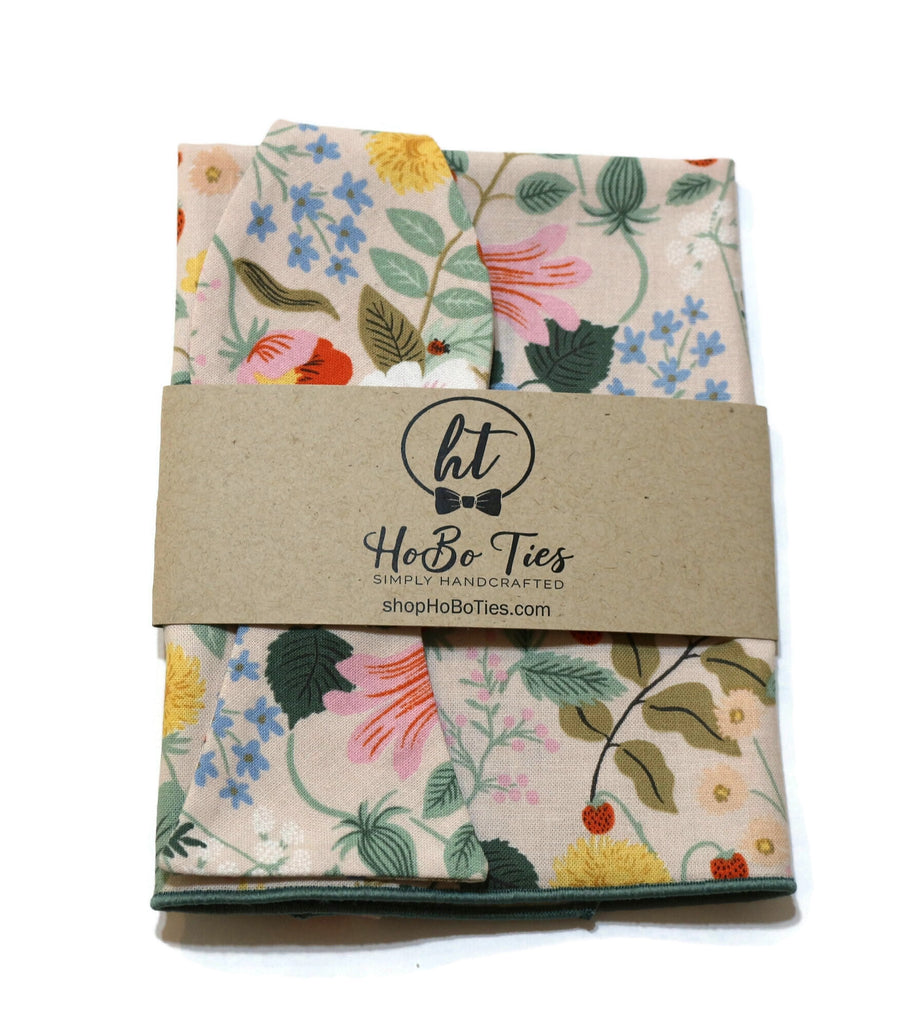 Blush Strawberry Fields Floral Bow Tie with floral patterns, perfect for handmade bow ties and men's formal wear accessories.