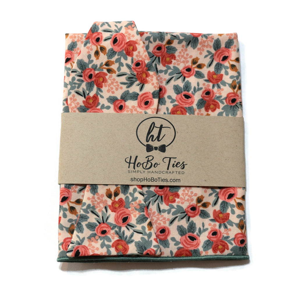Peach Rosa Floral Bow Tie showcasing vibrant floral patterns, perfect for men's wedding accessories and handmade neckwear.