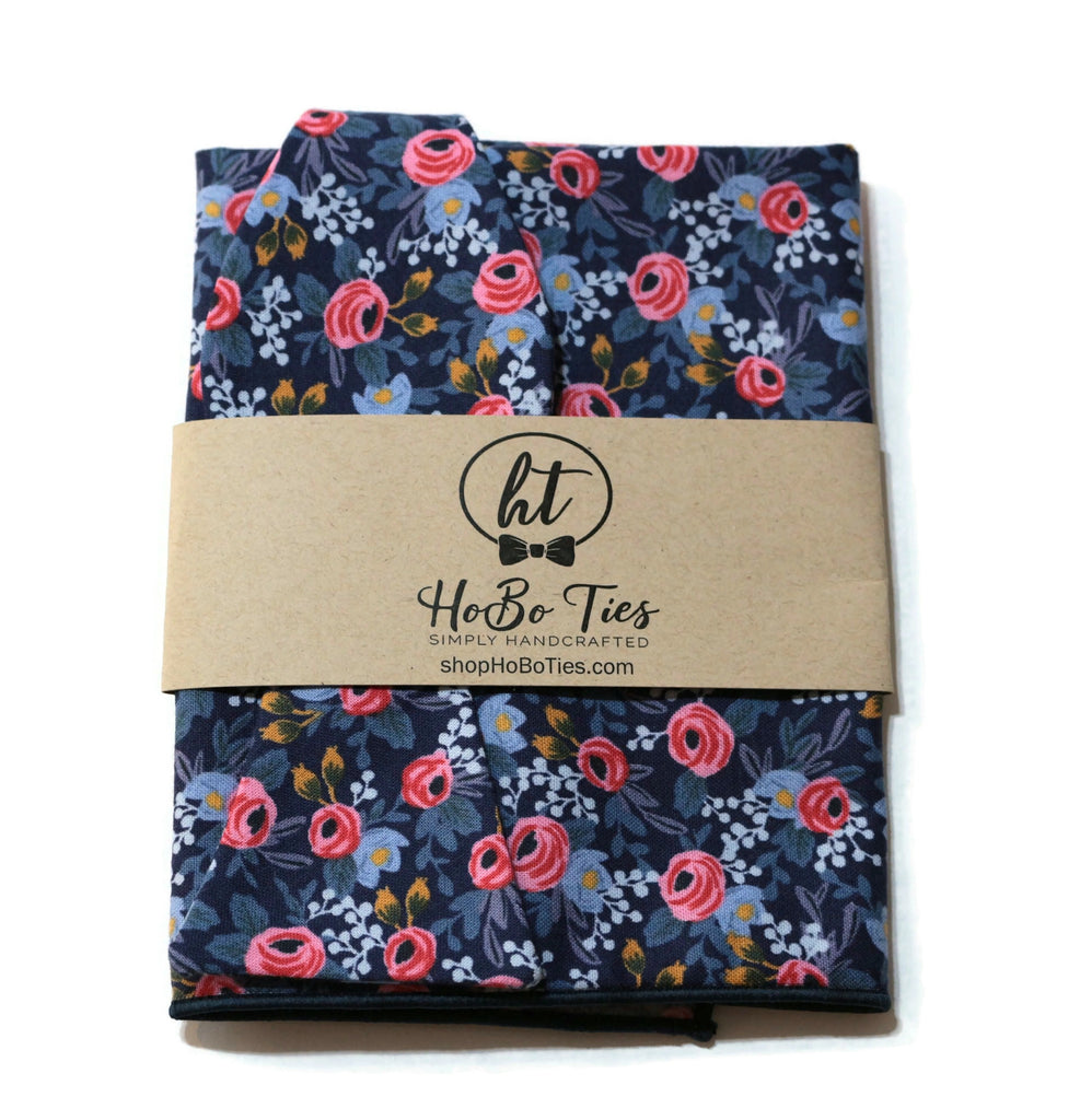 Navy Rosa Floral Bow Tie