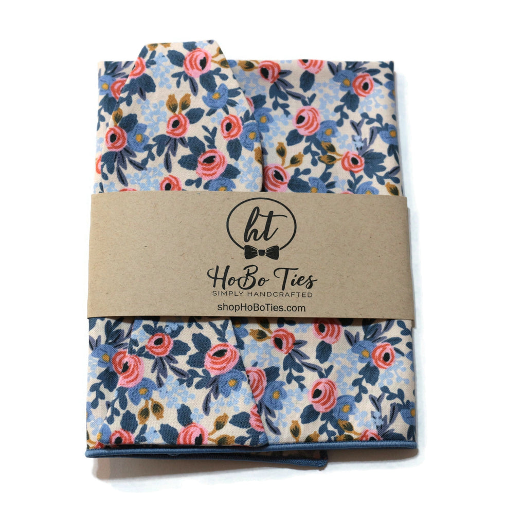Periwinkle Rosa Floral Bow Tie showcasing handcrafted neckties with floral patterns, perfect for men and boys weddings.