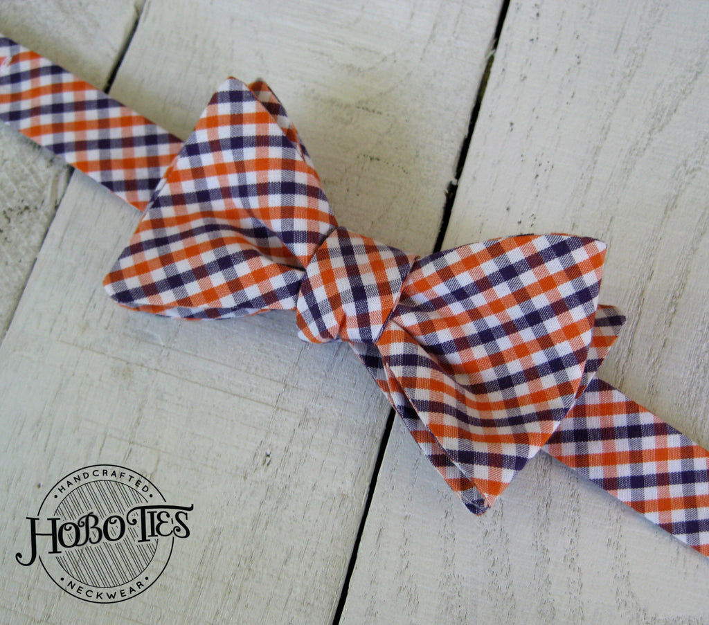 Orange & Purple Tattersall Bow Tie handcrafted neckties handmade bow ties men’s accessories USA