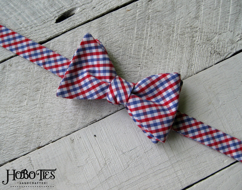 Red & Blue Tattersall Check Bow Tie, handcrafted neckties, men’s bow ties, unique bow tie patterns, handmade accessories