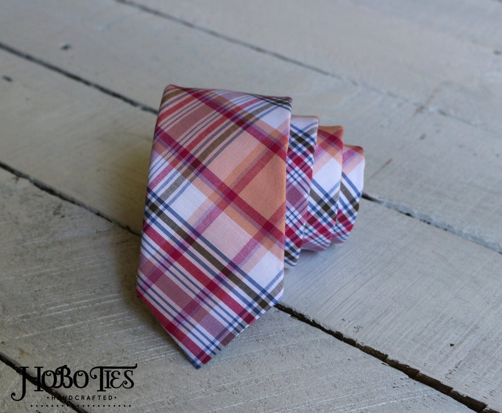 Pink Plaid Necktie handcrafted for men and boys, perfect for unique formal wear accessories and special occasions.