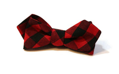 Red & Black House of Wales Plaid Slim Diamond Bow Tie