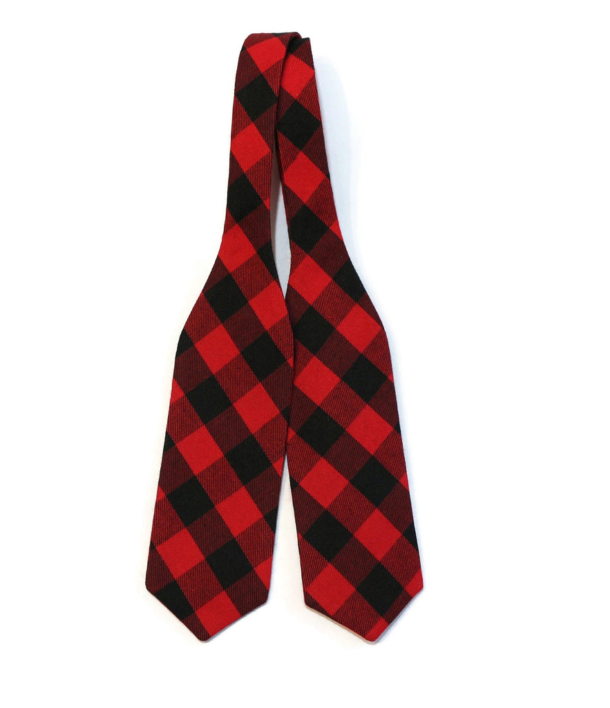 Red & Black House of Wales Plaid Slim Diamond Bow Tie