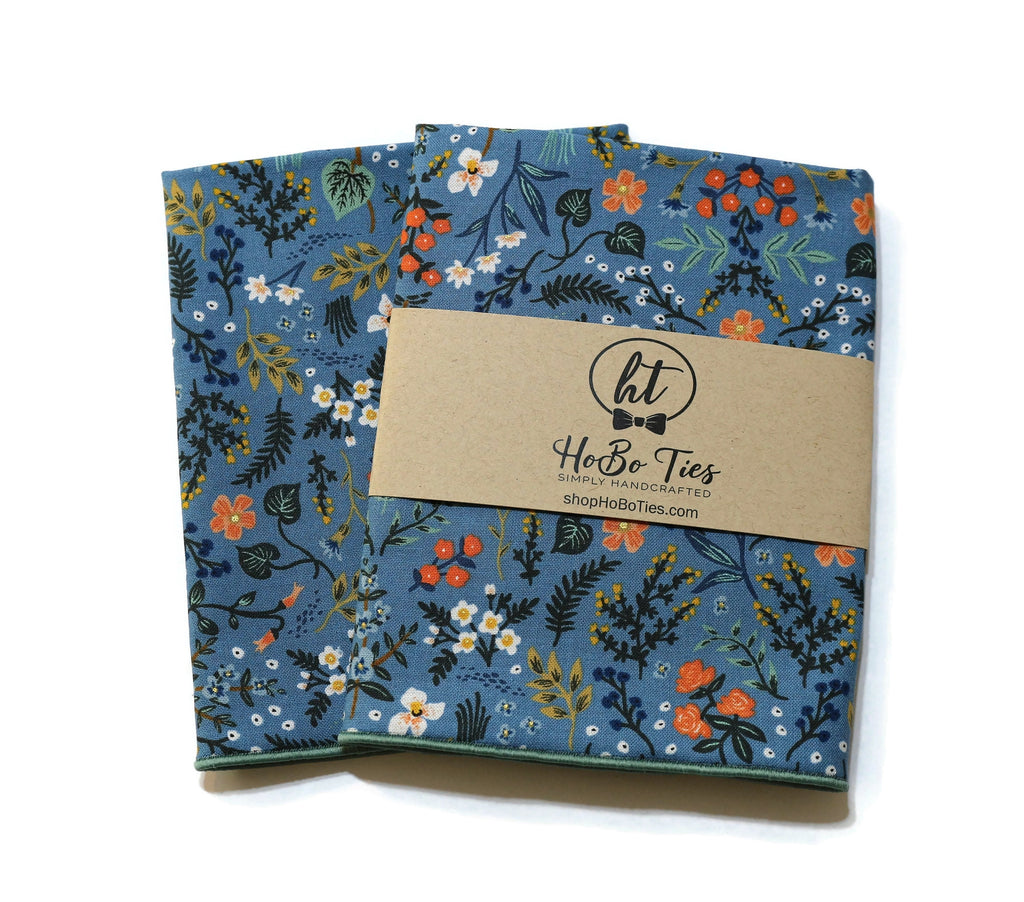 Blue Metallic Wildwood Floral Pocket Square (Mens)