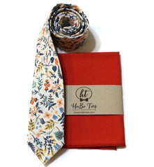 White Metallic Wildwood Floral Necktie