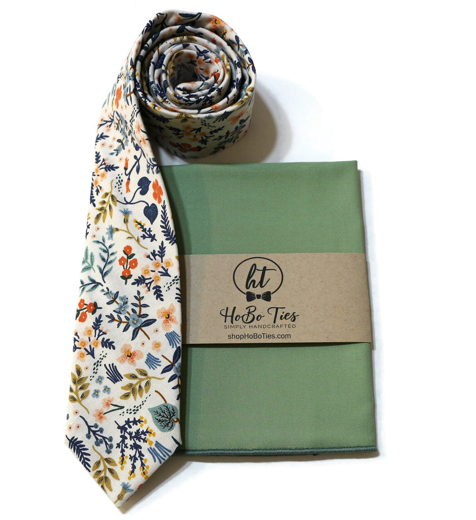 White Metallic Wildwood Floral Necktie