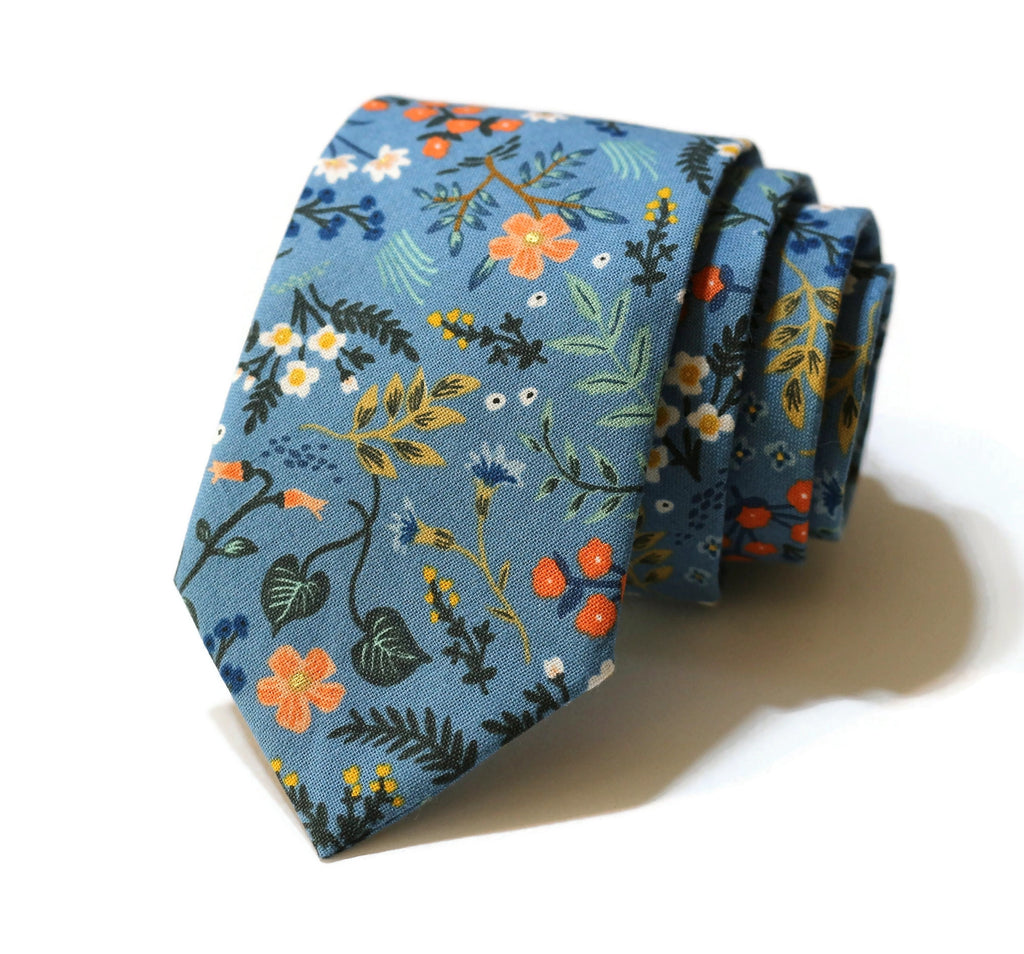 Blue Metallic Wildwood Floral Necktie