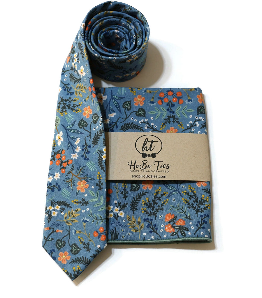 Blue Metallic Wildwood Floral Necktie