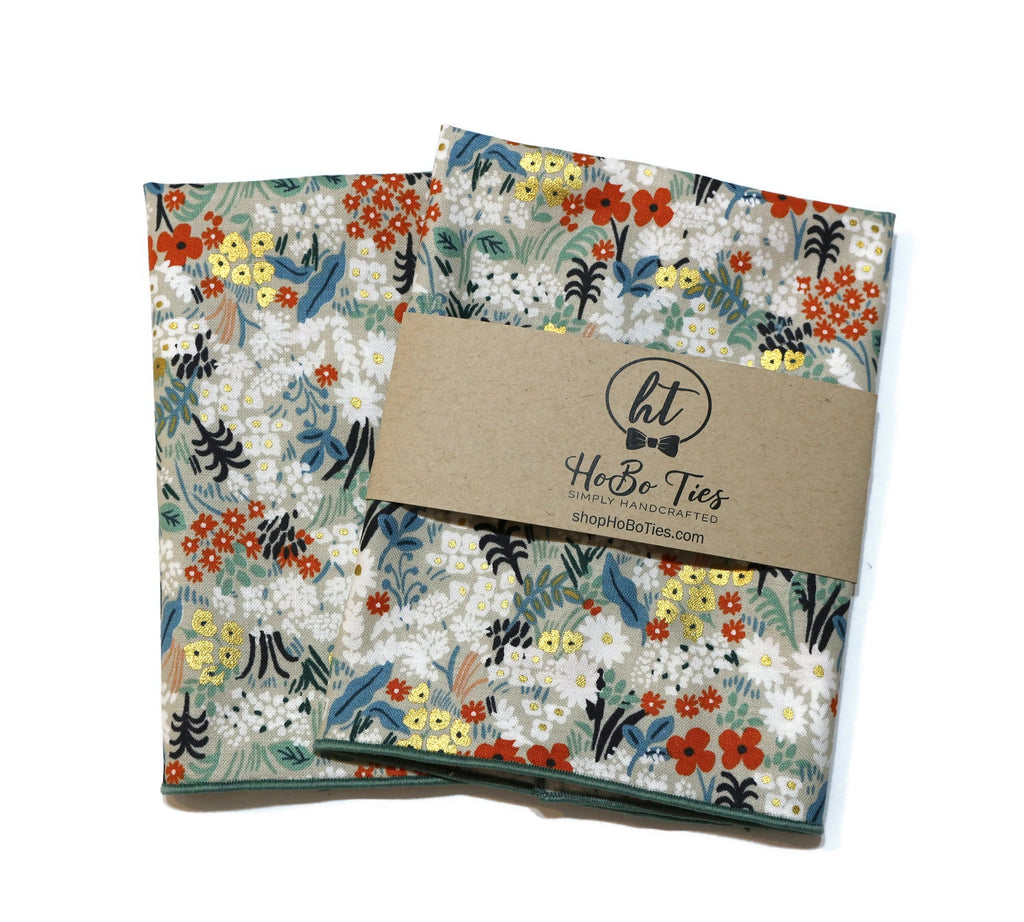 Flax Metallic Meadow Floral Pocket Square (Mens)