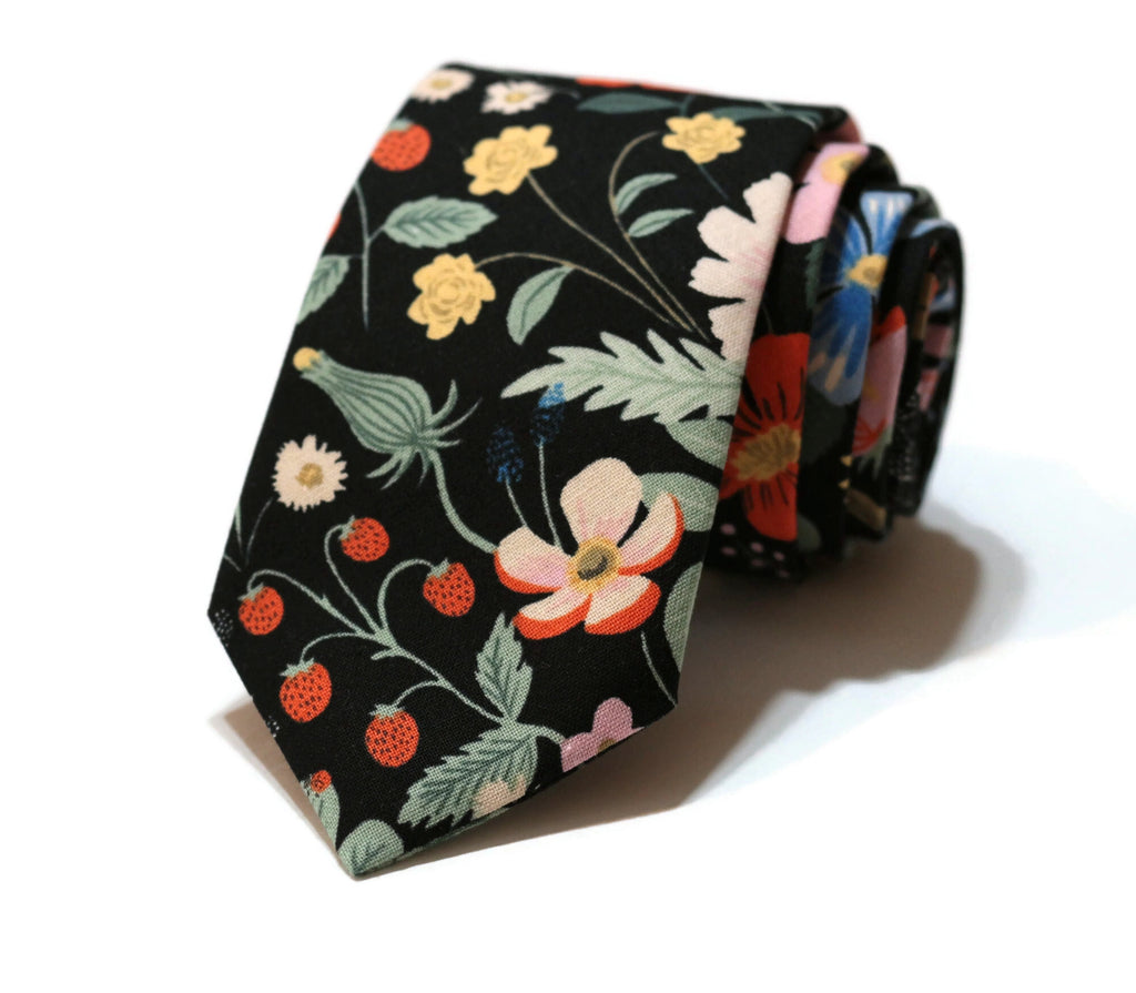 Black Strawberry Fields Floral Necktie