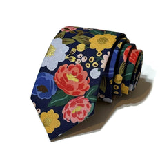 Blue Metallic Vintage Blossom Floral Necktie