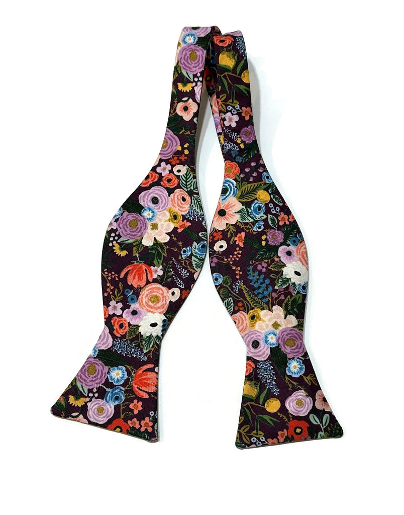 Eggplant Garden Party Petite Floral Bow Tie