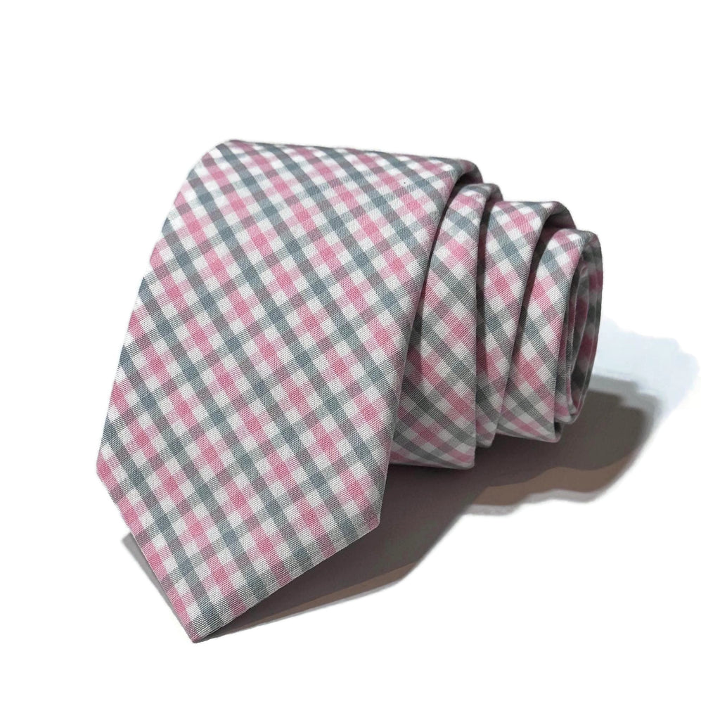 Pink & Gray Tattersall Necktie