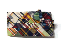 Men’s Patchwork Plaid Cummerbund and Bow Tie Set | Classic Madras Formalwear for Weddings, Proms & Black-Tie Events.